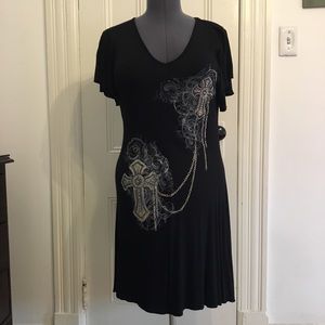 S/S Black cotton knit embellished dress sz L